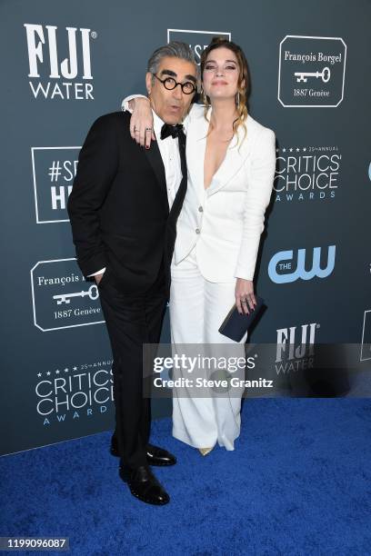 Eugene Levy and Annie Murphy attend the 25th Annual Critics' Choice Awards at Barker Hangar on January 12, 2020 in Santa Monica, California.