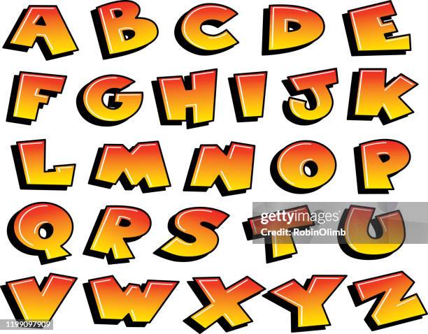 graffiti alphabet orange and yellow - letter a typography stock illustrations