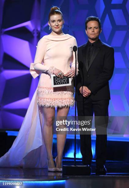Kennedy McMann and Scott Wolf speak onstage during the 25th Annual Critics' Choice Awards at Barker Hangar on January 12, 2020 in Santa Monica,...