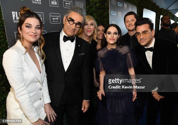 Annie Murphy, Eugene Levy, Catherine O'Hara, Sarah Levy, Emily Hampshire, Noah Reid and Daniel Levy attend the 25th Annual Critics' Choice Awards at...