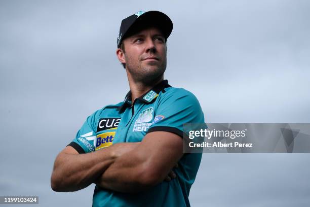 De Villiers poses for photos during a Brisbane Heat BBL media opportunity at Allan Border Field on January 13, 2020 in Brisbane, Australia.