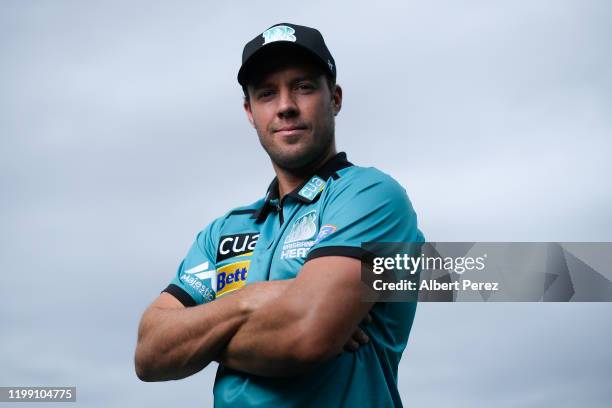 De Villiers poses for photos during a Brisbane Heat BBL media opportunity at Allan Border Field on January 13, 2020 in Brisbane, Australia.