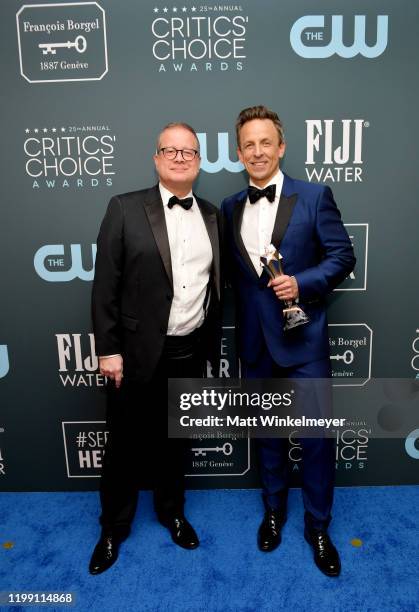 Winners of the Best Talk Show award for 'Late Night with Seth Meyers' Michael Shoemaker and Seth Meyers pose in the press room during the 25th Annual...