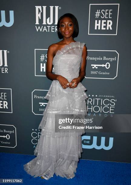 Shahadi Wright Joseph poses in the press room during the 25th Annual Critics' Choice Awards at Barker Hangar on January 12, 2020 in Santa Monica,...