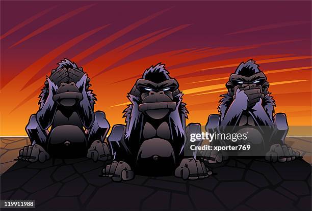 three wise monkeys (see, hear, speak no evil) - see no evil stock illustrations