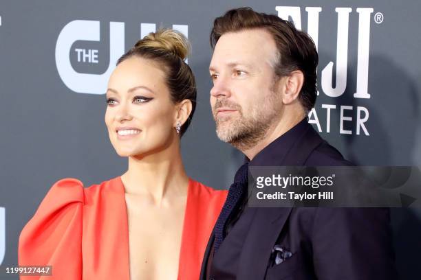 Olivia Wilde and Jason Sudeikis attend the 25th Annual Critics' Choice Awards at Barker Hangar on January 12, 2020 in Santa Monica, California.