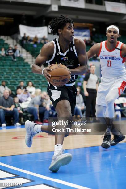 Jaylen Hoard of the Texas Legends drives against Donte Grantham of the Agua Caliente Clippers during the third quarter on February 06, 2020 at...