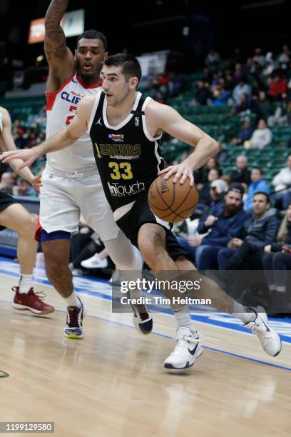 Dakota Mathias of the Texas Legends drives against Xavier Rathan-Mayes of the Agua Caliente Clippers during the third quarter on February 06, 2020 at...