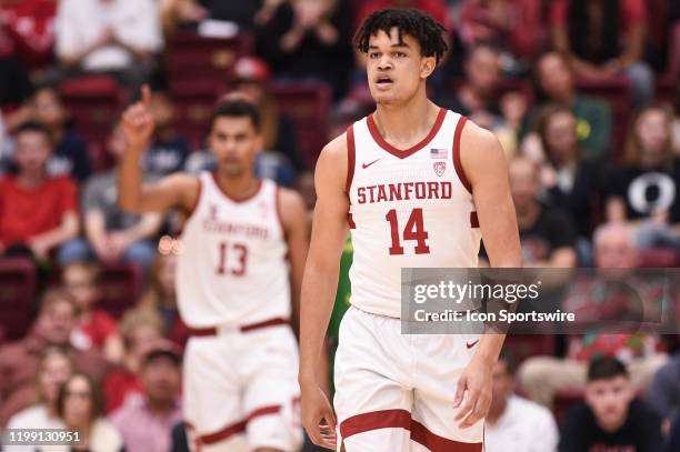 Stanford Cardinal forward Spencer Jones during the NCAA men's basketball game between the Oregon Ducks and the Stanford Cardinal at Maples Pavilion...