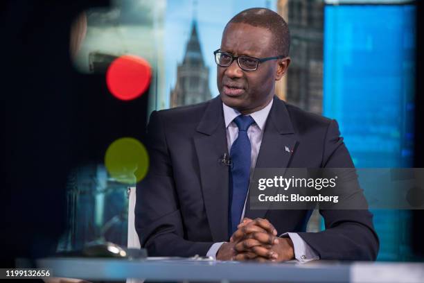 Tidjane Thiam, chief executive officer of Credit Suisse Group AG, speaks during a Bloomberg Television interview in London, U.K., on Tuesday, Nov....