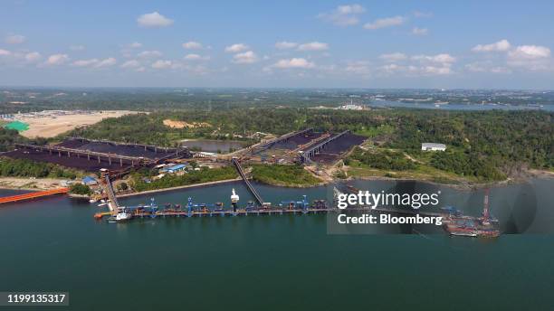 The Balikpapan Coal Terminal , operated by PT Bayan Resources Tbk, stands in this aerial photograph taken at the port city of Balikpapan in East...