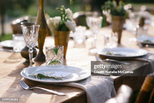 table decorated for a wedding party - wedding table setting bildbanksfoton och bilder