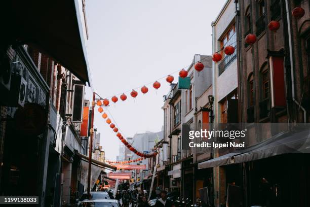 old street of taipei with red lanterns, taiwan - taipei stock pictures, royalty-free photos & images