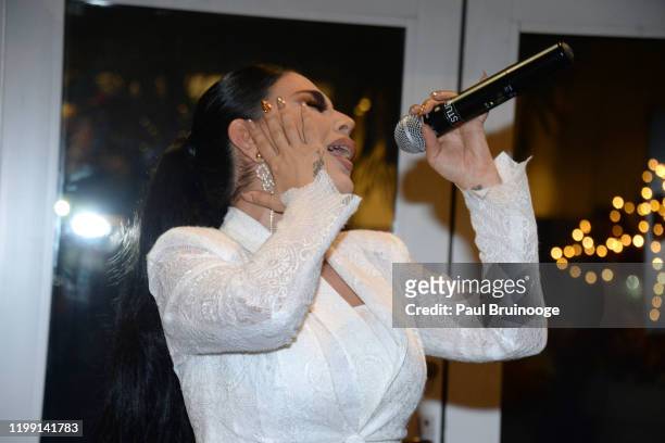 Aryana Sayeed performs at New York Premiere Of "I Am You" at Pier 59 Studios on February 6, 2020 in New York City.