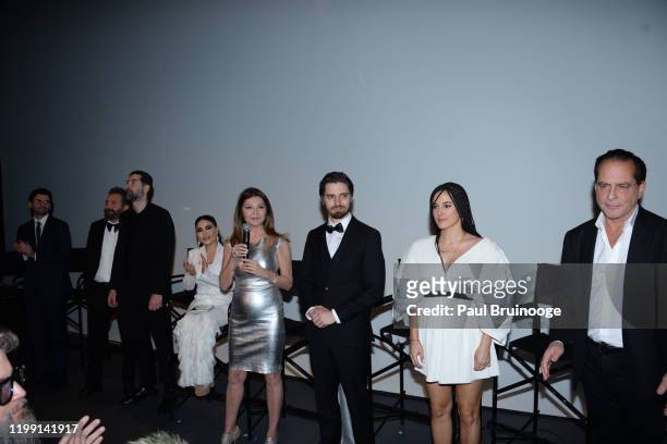 Ali Pinar, Aryana Sayeed, Sonia Nassery Cole, Emre Cetinkaya, Cansu Tosun and Federico Pignatelli onstage at New York Premiere Of "I Am You" at Pier...