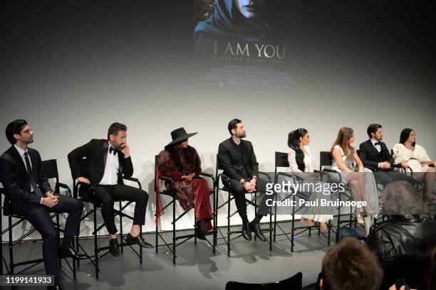 Chris Cole, Hakan Aydin, Halima Aden, Ali Pinar, Aryana Sayeed, Sonia Nassery Cole, Emre Cetinkaya and Cansu Tosun onstage at New York Premiere Of "I...