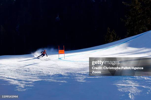 Federica Brignone of Italy in action during the Audi FIS Alpine Ski World Cup Women's Downhill Training on February 7, 2020 in Garmisch...