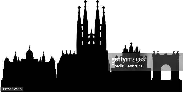 ilustraciones, imágenes clip art, dibujos animados e iconos de stock de barcelona skyline (todos los edificios son completos y se pueden mover) - barcelona