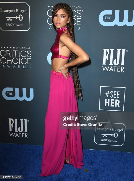 Zendaya arrives at the 25th Annual Critics' Choice Awards at Barker Hangar on January 12, 2020 in Santa Monica, California.