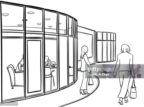 office with glass walls - casual business meeting stock illustrations