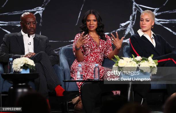 Delroy Lindo, Audra McDonald and Cush Jumbo of "The Good Fight" speak during the CBS All Access segment of the 2020 Winter TCA Tour at The Langham...