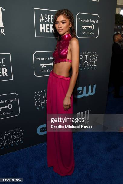 Zendaya attends the 25th annual Critics' Choice Awards at Barker Hangar on January 12, 2020 in Santa Monica, California.