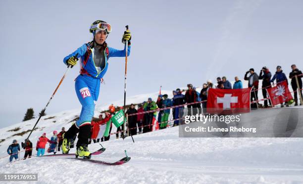 Silvia Berra of Italy competes in Women's Sprint Seeding in Ski Mountaineering during day 4 of the Lausanne 2020 Winter Youth Olympics on January 13,...