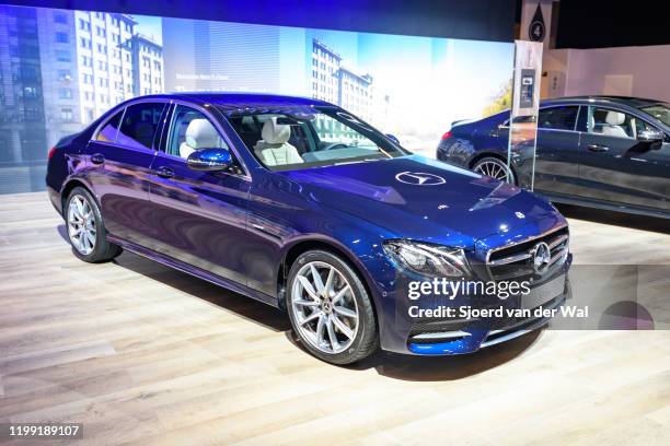 Mercedes-Benz E Class Berline sedan on display at Brussels Expo on January 9, 2020 in Brussels, Belgium. The E-Class is available as 4-door saloon,...