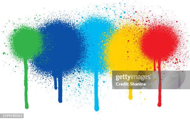 ilustrações de stock, clip art, desenhos animados e ícones de spray splatter paint over white background - spray-de-tinta