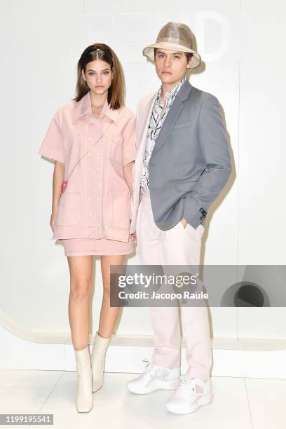 Barbara Palvin and Dylan Sprouse are seen at the Fendi fashion show on January 13, 2020 in Milan, Italy.