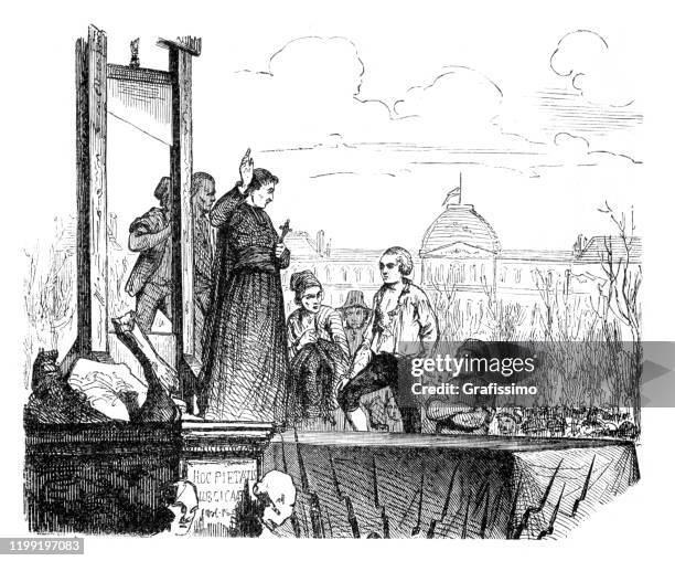 king louis xvi of france execution paris illustration 1793 - guillotine stock illustrations