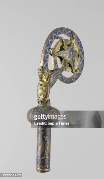 Crozier head with angels Curl of a bishop's staff with a crowned angel and a five-leaved flower, Curl of a bishop's staff of gilt copper and enamel...