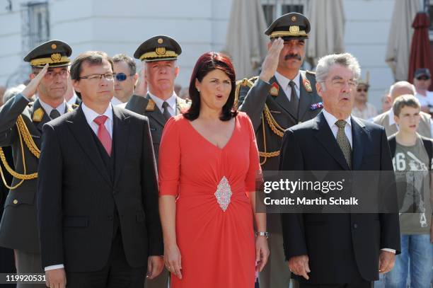 Austrian Minister of Defense Norbert Darabos, Austrian Federal President Heinz Fischer and Salzburg Governor Gabi Burgstaller attend the opening...