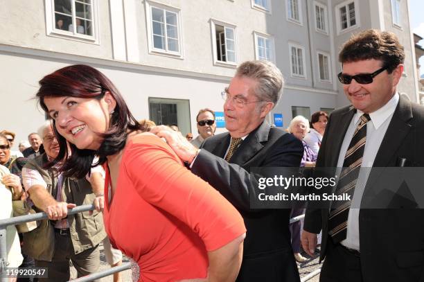 Salzburg Governor Gabi Burgstaller and Austrian Federal President Heinz Fischer attend the opening reception during the Salzburg Festival at...