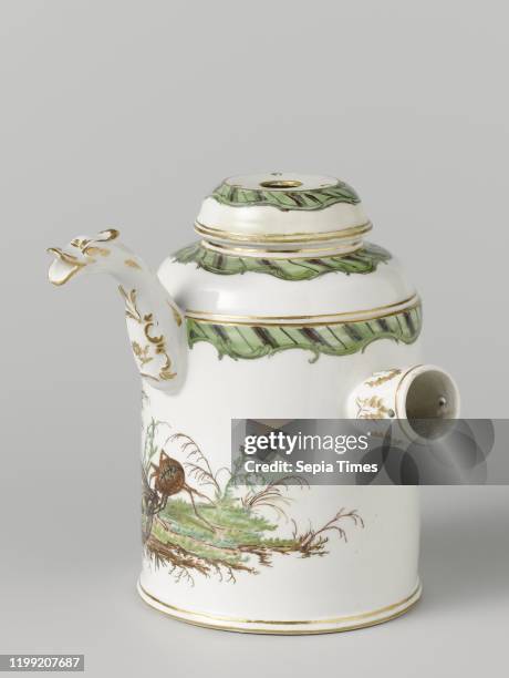 Chocolate pot Chocolate jug Chocolate jug, painted with shells, a snail, a lizard, insects and shrubs, Chocolate jug made of porcelain. The spout...