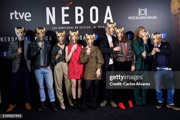 Actors Denis Gomez, Nacho Nugo, Isabel Naveira, Denisse Pena, Maria Vazquez, Nancho Novo, Alba Galocha, Emma Suarez and Antonio Duran 'Morris' attend...