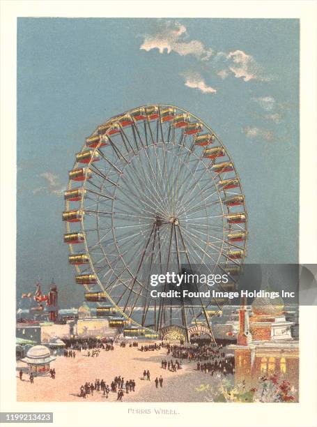 An illustration of the original Ferris wheel designed by George Washington Gale Ferris Jr. For the World's Columbian Exposition or World's Fair in...