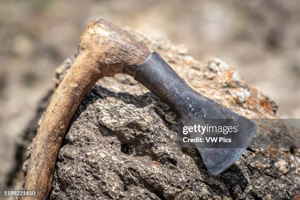 Hoe resting against a rock, Debre Berhan, Ethiopia.