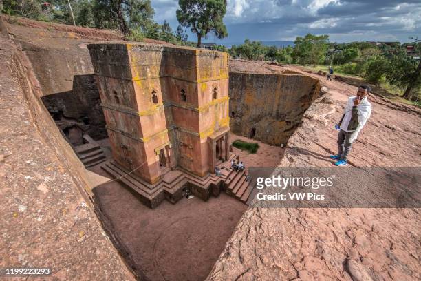 Rock hewn monolithic church of Bet Giyorgis in Lalibela, Ethiopia.
