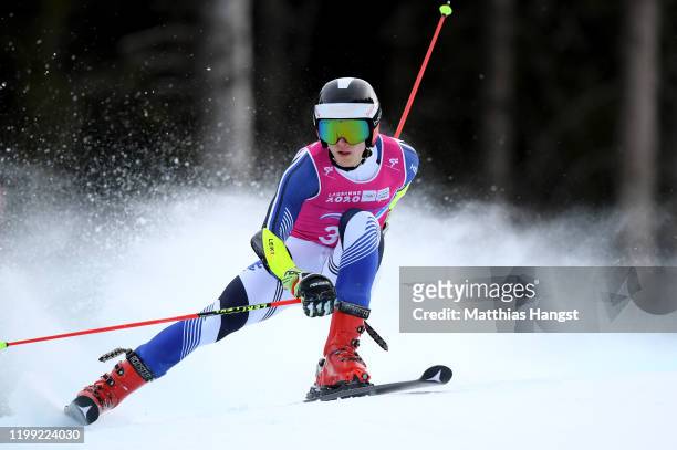 Jaakko Tapanainen of Finland competes in run 2 in Men's Giant Slalom in Alpine Skiing during day 4 of the Lausanne 2020 Winter Youth Olympics on...