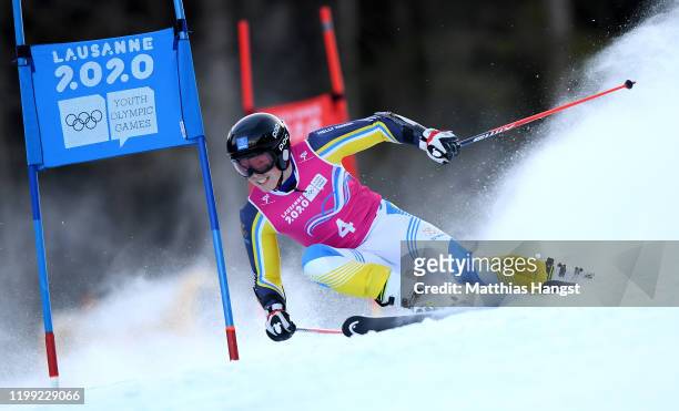 Adam Hofstedt of Sweden competes in run 2 in Men's Giant Slalom in Alpine Skiing during day 4 of the Lausanne 2020 Winter Youth Olympics on January...