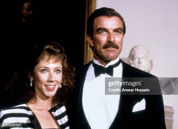 Actor Tom Selleck and his partner Jillie Mack arrive at the White House arrive for a gala dinner with the Prince and Princess of Wale on November 09,...