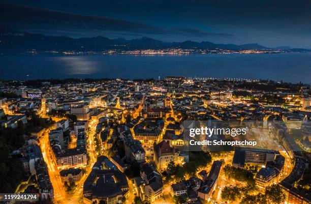 lausanne cityscape in switzerland - montreux stock pictures, royalty-free photos & images