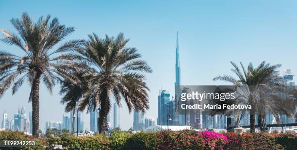 view of burj khalifa - the palm dubai stock-fotos und bilder