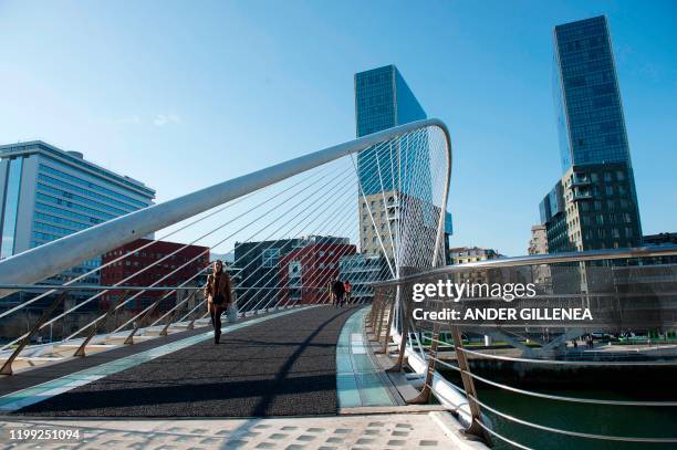This picture shows the Zubizuri in the Spanish Basque city of Bilbao, on February 7, 2020. - The Spanish Basque city of Bilbao will host matches...