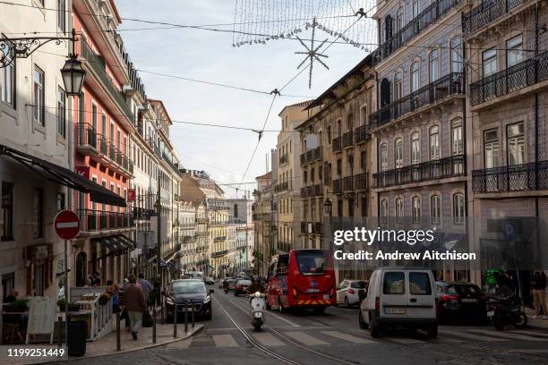 View down the busy road of R.do Alecrim on the 29th of October 2019, Lisbon, Portugal.