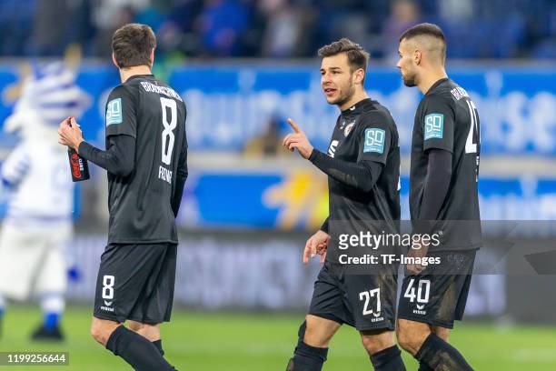 Stephan Fuerstner of Eintracht Braunschweig, Niko Kijewski of Eintracht Braunschweig and Robin Ziegele of Eintracht Braunschweig looks dejected...