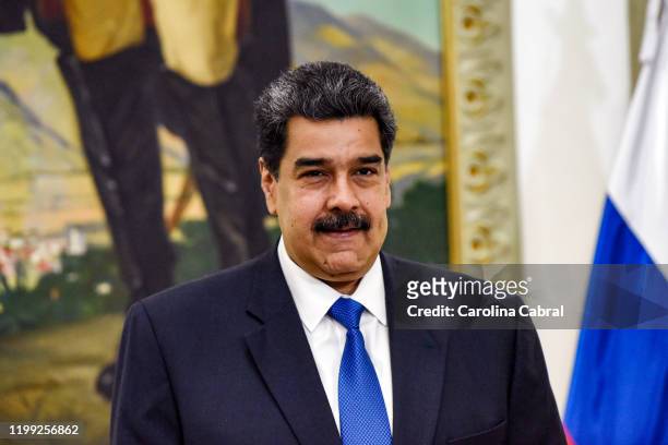 President of Venezuela Nicolas Maduro gestures during a meeting with Minister of Foreign Affairs of the Russian Federation Serguéi Lavrov at...