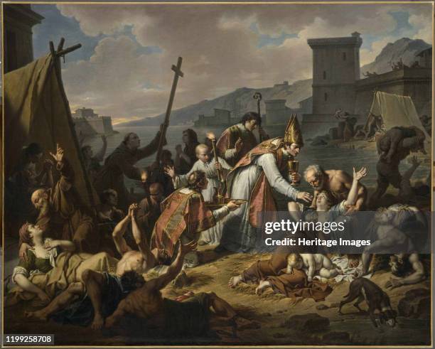 The Devotion of Monsignor de Belsunce during the Plague of Marseille before 1819. Found in the Collection of Musée du Louvre, Paris. Artist Monsiaux,...