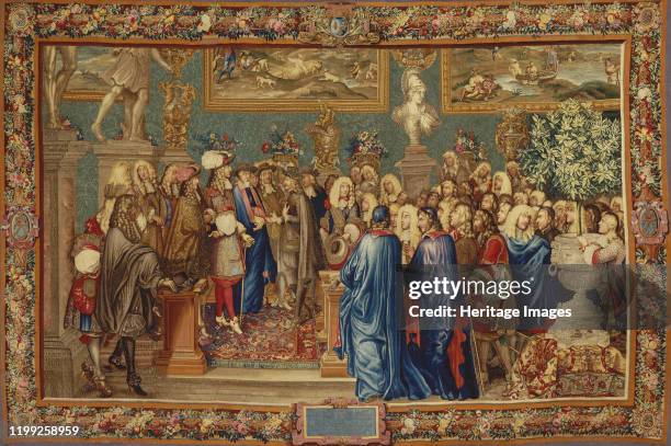 An audience granted by Louis XIV to the Count of Fuentes, Ambassador to King Philip IV of Spain at the Louvre, 24th March 1662, ca 1730. Found in the...
